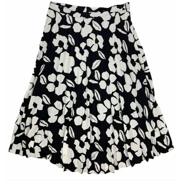 Tahari Arthur S. Levine Women's Pleated Skirt Sz 18 Black White Lined Floral NEW - Picture 1 of 14